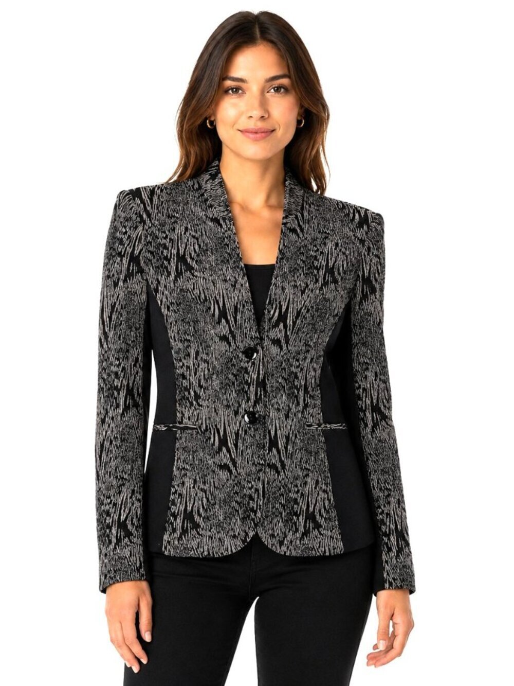 Santorelli Anita Made in Italy Black Grey Textured Jacket Blazer